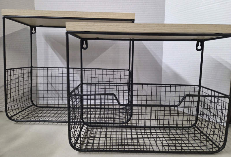 2 New | Wall Hang Storage Baskets w Shelf Tops | Largest Measures 14" x 12"