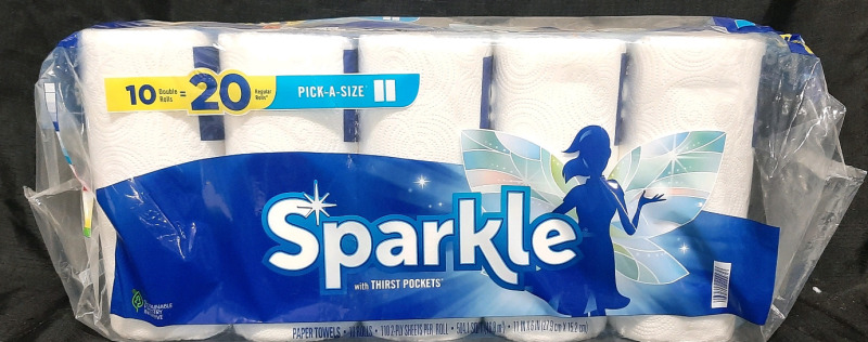 New Bag of 10 Double Roll Sparkle Paper Towels w/ Thirst Pockets