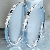 925 Pure Silver Smooth geometric Hoop Earrings Approximately 2 Inch stamped on slide in pierced posts