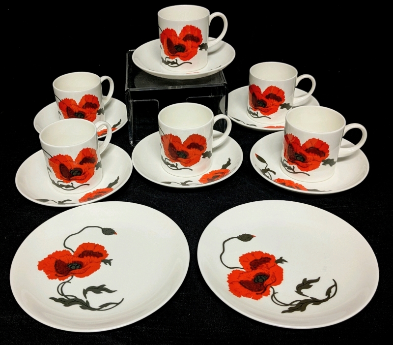 WEDGWOOD Bone China CornPoppy : 6 Sets Demitasse Coffee Cups & 2 Bread + Butter Plates