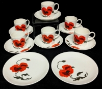 WEDGWOOD Bone China CornPoppy : 6 Sets Demitasse Coffee Cups & 2 Bread + Butter Plates