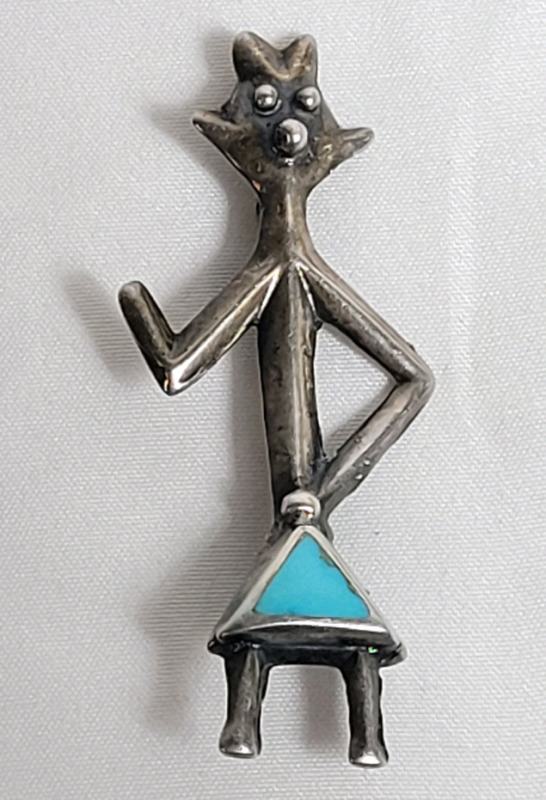 Vintage Sterling Silver Navajo Yei Pin / Brooch . Measures 2 1/4"