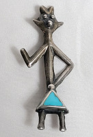 Vintage Sterling Silver Navajo Yei Pin / Brooch . Measures 2 1/4"