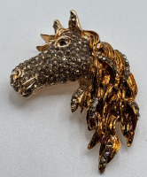 Beautiful Vintage Style Western Rhinestone Horsehead Brooch with Enamel Well Crafted Approximately 1.85 x 2.75 Inch