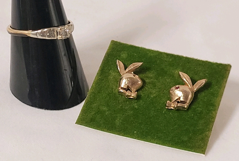 PlayBoy Bunny Earing Set & Gold Plate Diamond Ring , Size 8