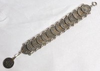 Vintage 15-Coin Zodiac Coin Bracelet . Measures 7.5" long