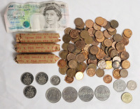 Canadian & Great Britain Coins & Bank Note . 200 Canadian Pennies , Four (4) Canadian One Dollar Coins , Three (3) Canadian Half Dollars & British 5 Pound Bank Note plus more