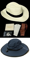 2 New One Size Fits Most Sun Hats : FUNCREDIBLE Paper Straw Hat With Interchangeable Bands & Blue Camping Hat With Drawstring