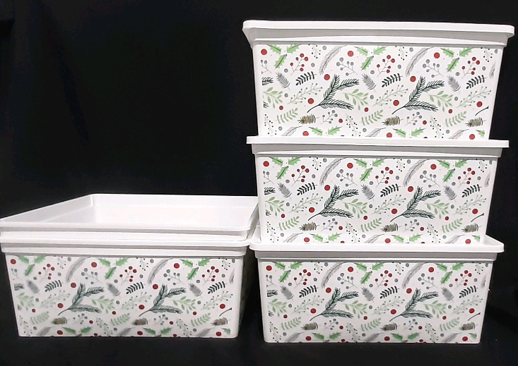 5 New Holiday Plastic Bins for Storage (15" Long, 13" Wide, 6&frac12;" Tall) | Two of The Bins Do Not Have Lids, Sold as Is
