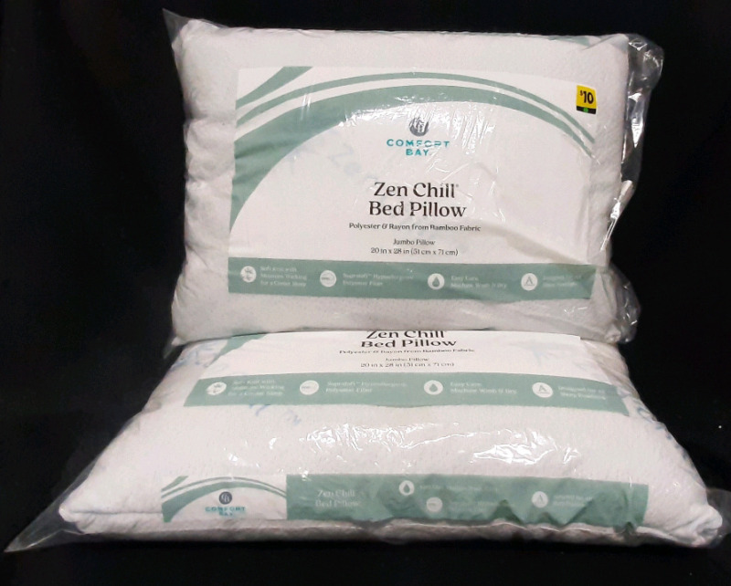 2 New Comfort Bay Zen Chill Jumbo Bed Pillow (20"&times;28")