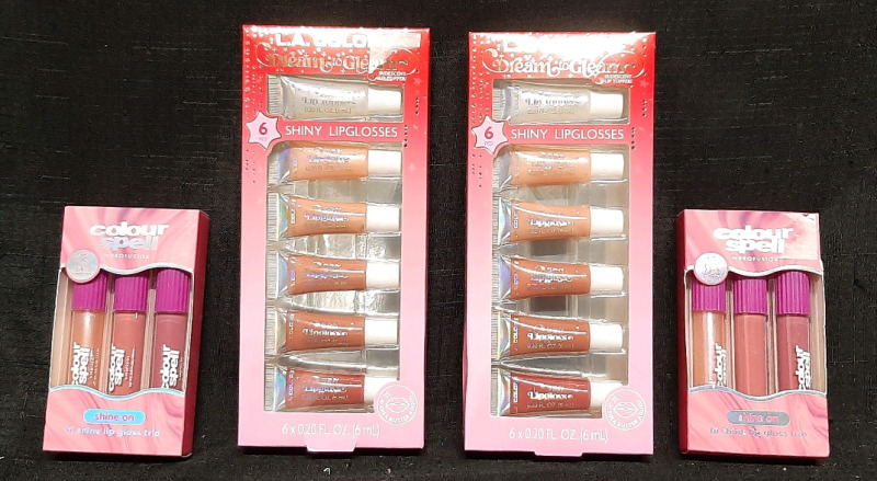 2 New L.A Colors Shiny Lip Gloss Sets & 2 Color Spell Hi Shine Lip Gloss Trio Sets