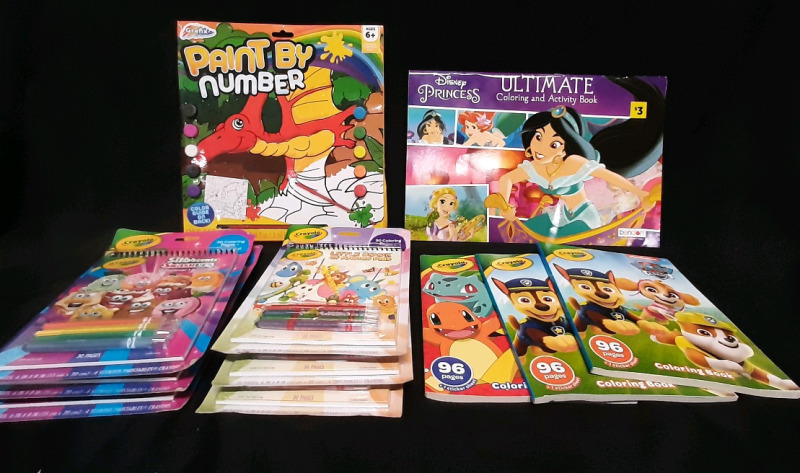 6 Crayola Activity Packs, 3 Crayola 96 Page Coloring Books, Grafix Paint by Number Set & Disney Princess Ultimate Coloring and Activity Book (Activity Packs 6"&times;8", Crayola Books 11"&times;8", Ultimate Coloring Book 17"&times;8" & Paint By Number 13"&times;12")