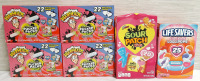 4 Boxes of Warheads Sour Dippin' Pucker Packs (184g Each, Best Before September 12th 2026), Sour Patch Kids Valentine's Exchange Packs (250g, Best Before August 31st 2025) & Lifesavers Swirled Lollipops (249g, Best Before October 9th 2027)