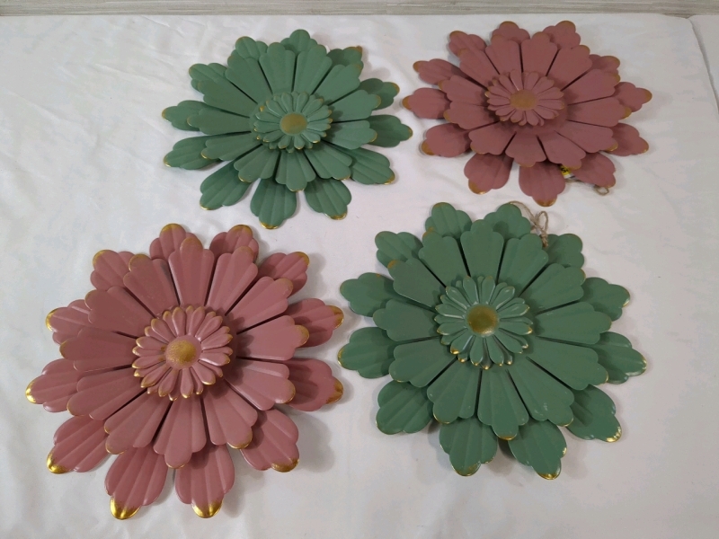4 New Hanging Metal Flower Decor Bundle Approx 12 inches