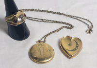 14K Rolled Gold Men's Ring , Size 8 & Two (2) Lockets (no hallmarks)