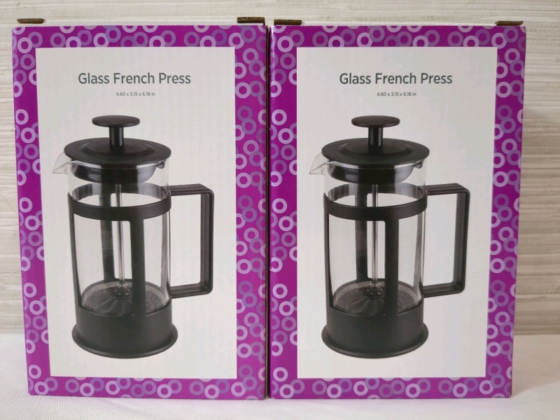 2 New In Box Glass French Press 4.6x3.15x6.18 Inches