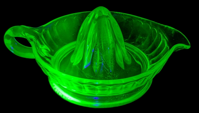Large Vintage Uranium Depression Glass Handled Citrus Juicer - 8" Long &times; 4" Tall