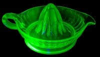 Large Vintage Uranium Depression Glass Handled Citrus Juicer - 8" Long &times; 4" Tall
