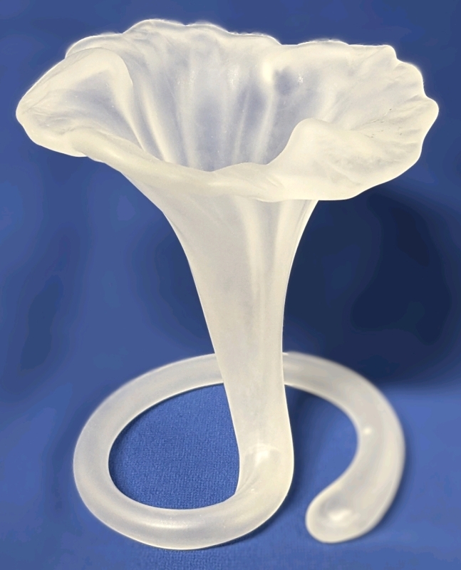 Vintage Small Frosted Glass Lily / Bud Vase With Curled Stem - 5.5" Tall