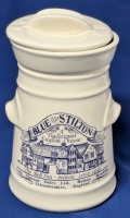 Vintage Ceramic Blue Stilton Cheese Advertising Pot With Lid, Made By London Pottery - 6.25" Tall