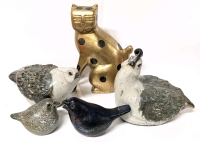 Signed VELTA Stoneware Bird + Unsigned Pottery Birds & Art Deco Terracotta Cat Pottery Figure - 2.75" - 7.75" Tall