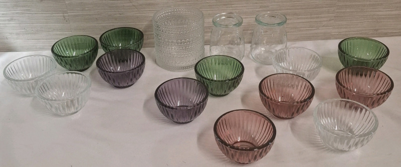 13 New Trueliving Glass Bowls (94.7ml) & 3 New Glass Jars (Tallest Measures- 3.5" X 3.5")