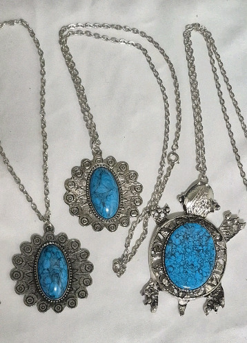 3 Great Necklaces with Pendants - Turtle & Flowers - Chains 22" Long
