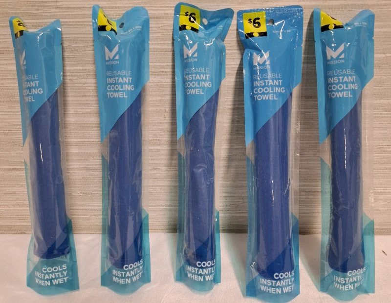 5 New Mission Reusable Instant Cooling Towels | Measurements- 8" X 30"