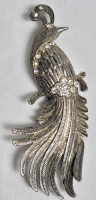 Stunning Rhinestone Partridge BIRD Large Textured PIN Brooch . Measures 5" . Unsigned, one stone is loose