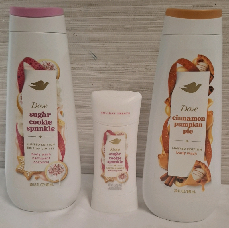 2 New Dove Body Wash (591ml each) & 1 New Dove Roll On (74g) | Best Before - 07/2026