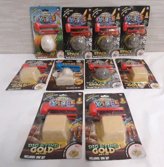 10 New Clay Rock Excavation Toy Sets (Clay Molds are roughly 3" Wide, 2" Tall)