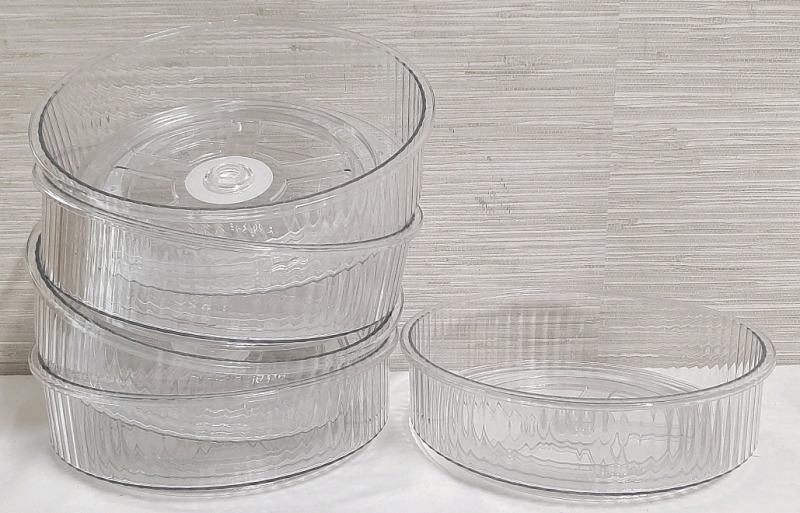 5 New Clear Plastic Turntable Dishes (9&frac12;" Diameter, 3" Tall)