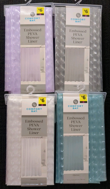 4 New Comfort Bay Embossed PEVA Shower Liner Dimensions 70x72 Inches