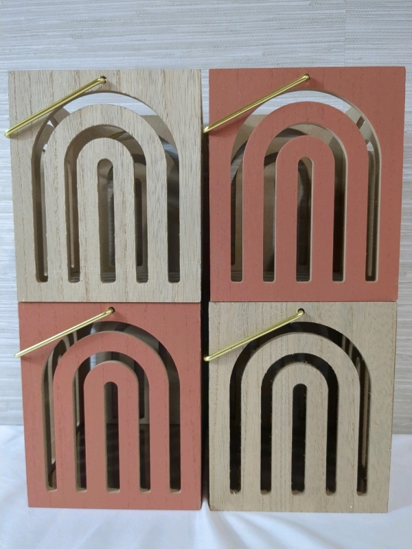 4 New Wooden LED Candle Holders Approx 5x5x7 Inches