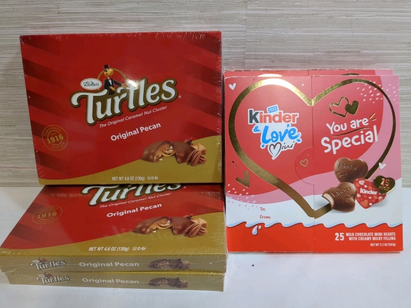 5 New Boxes Assorted Chocolates: 3x Turtles, 2x Kinder, BB MAY 15 2025 / AUG 4 2025