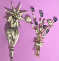 2 Vintage Brooches - Denbe Floral Brooch with Austrian Crystals