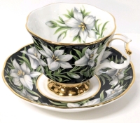 ROYAL ALBERT Provincial Flowers Teacup & Saucer : Madonna Lily 1975 - Small Crack in Base of Cup, Still Rings True