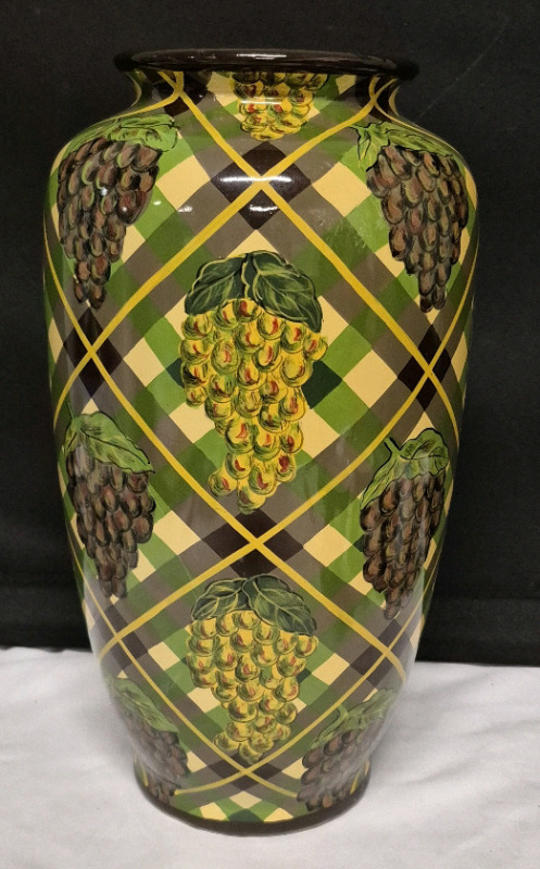 Large Decorative Vase Plaid with Grapes 14" Tall