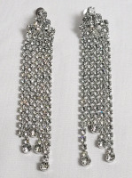 Vintage 1950s Jay Flex STERLING Silver White Rhinestones Dangly Screwback Earring Set . See photos for size
