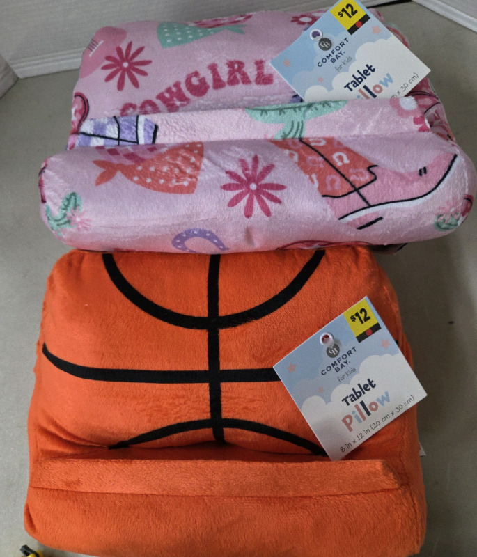 2 New | Comfort Bay Tablet Pillows | Basket Ball & Cowgirl Themed | Measures 12" x 8"