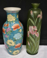 2 Colourful Vases - Glass & Ceramic - Tallest 11"