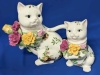 ROYAL ALBERT Old Country Roses 1962 Cat Tea Pot, Creamer & Sugar Dish - No Cracks, Teapot's Petals & Leaves Chipped - 5.25" - 7.75"