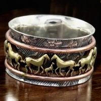 Retro Western Style Dual-Tone Rotating Spinner Horse Band Ring Great for Stress Relief Size 7