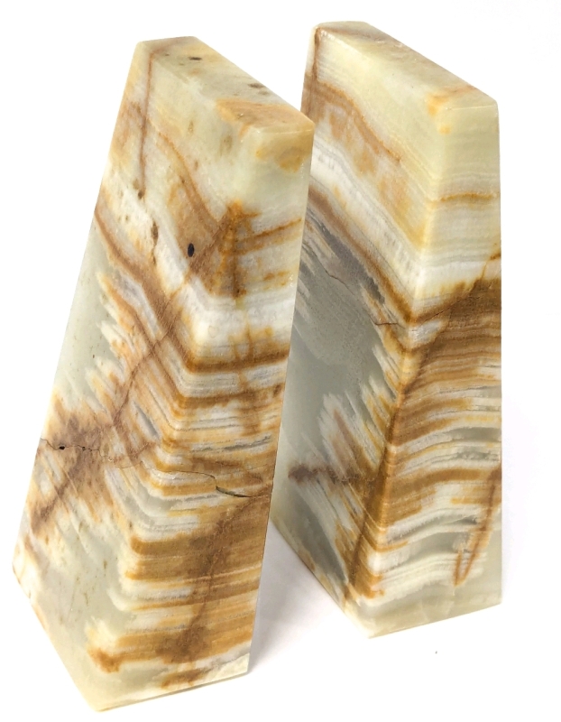 Vintage Pair of Repaired Onyx Slab Bookends - 5.75" Tall Each