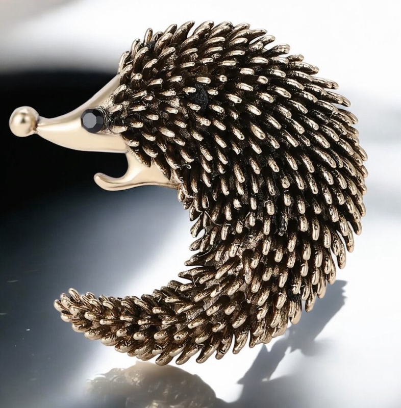 Stylish Hedgehog Brooch Vintage Brutalist Style Sparkling Intricate Detailing<br/>Approximately 1.6 x 1.7 Inch