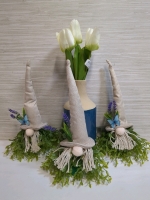 3 New Faux Greenery Gnomes With Vase and Faux Tulips