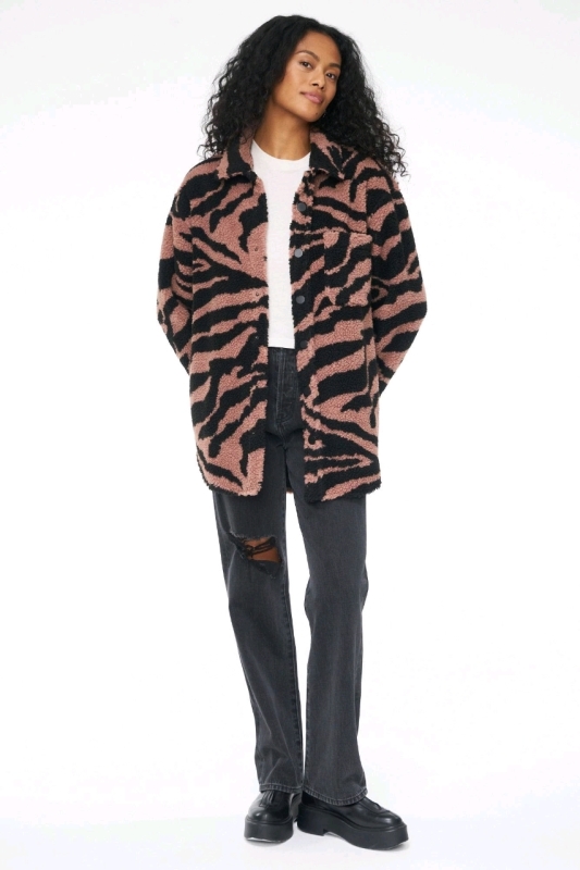 PISTOLA Lynn Oversized Shearling Jacket - Clay Zebra (Size Medium)