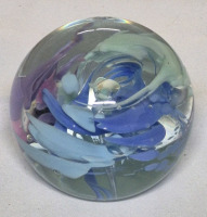 STUNNING Art Glass Paperweight Signed 2.5" Diameter