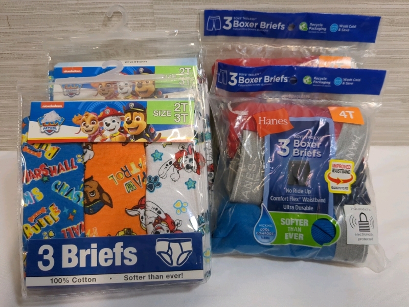 4 New Toddler (T2/3/4) Boys Hanes & Nickelodeon Paw Patrol Boxer Briefs & Briefs