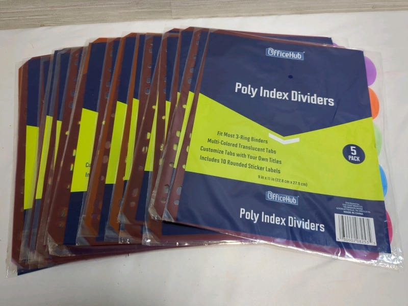 10+ New Poly Index Dividers 9x11 inches 5 per Pack